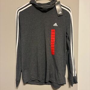 Adidas Women’s 3-Stripe Lightweight Hoodie Medium Gray Athletic Pullover NWT